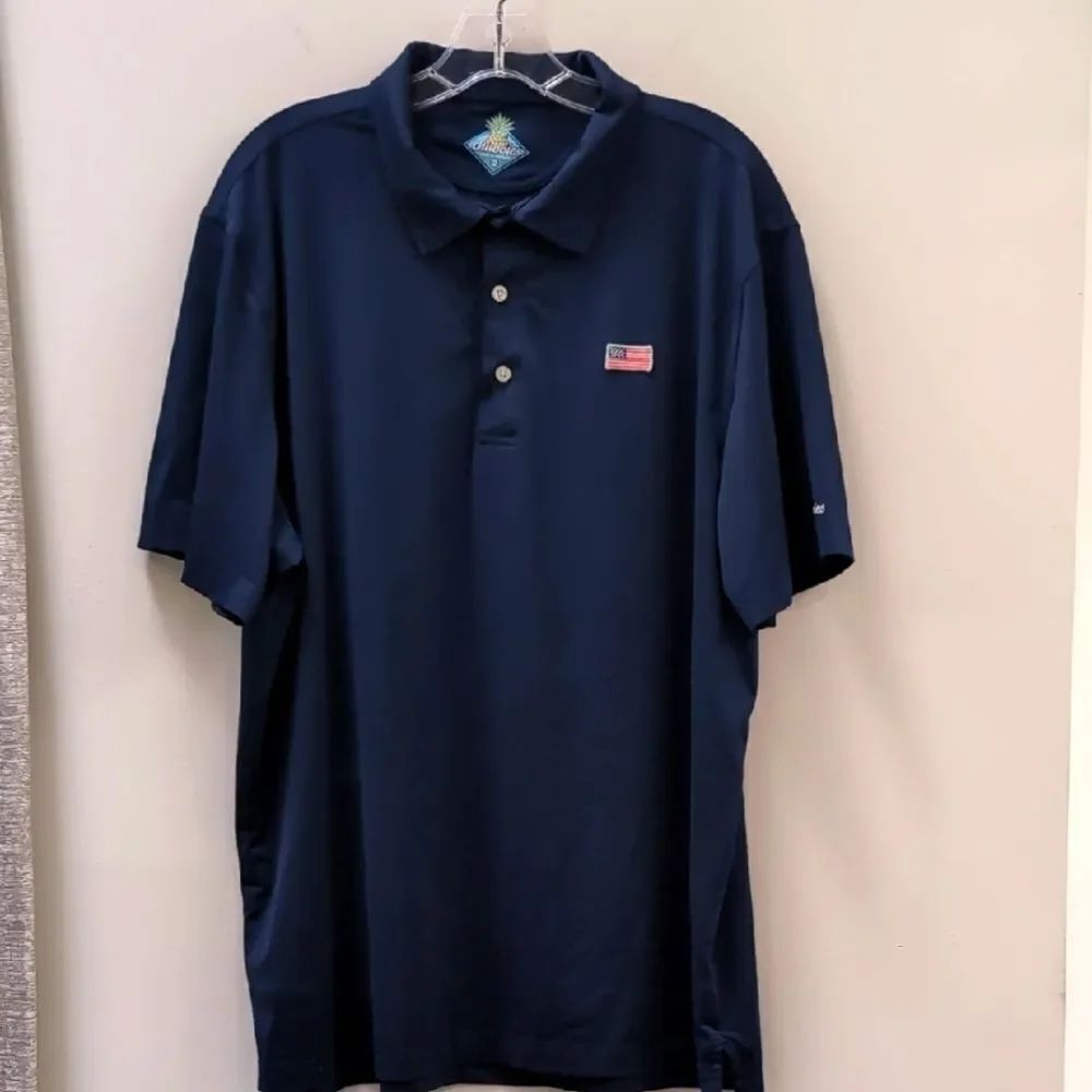 Chubbies Navy Blue American Flag Stretch Polo Sz XL